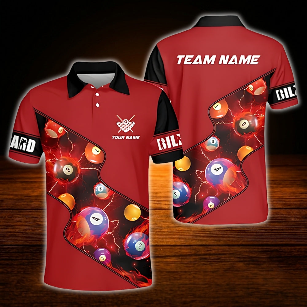 Custom Team Red Billiard Polo Shirt For Men, Custom Billiard Shirt