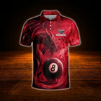 Custom Dragon 8 Ball Red Billiard Polo Shirt Men, Custom Dragon Billiard Shirt Team