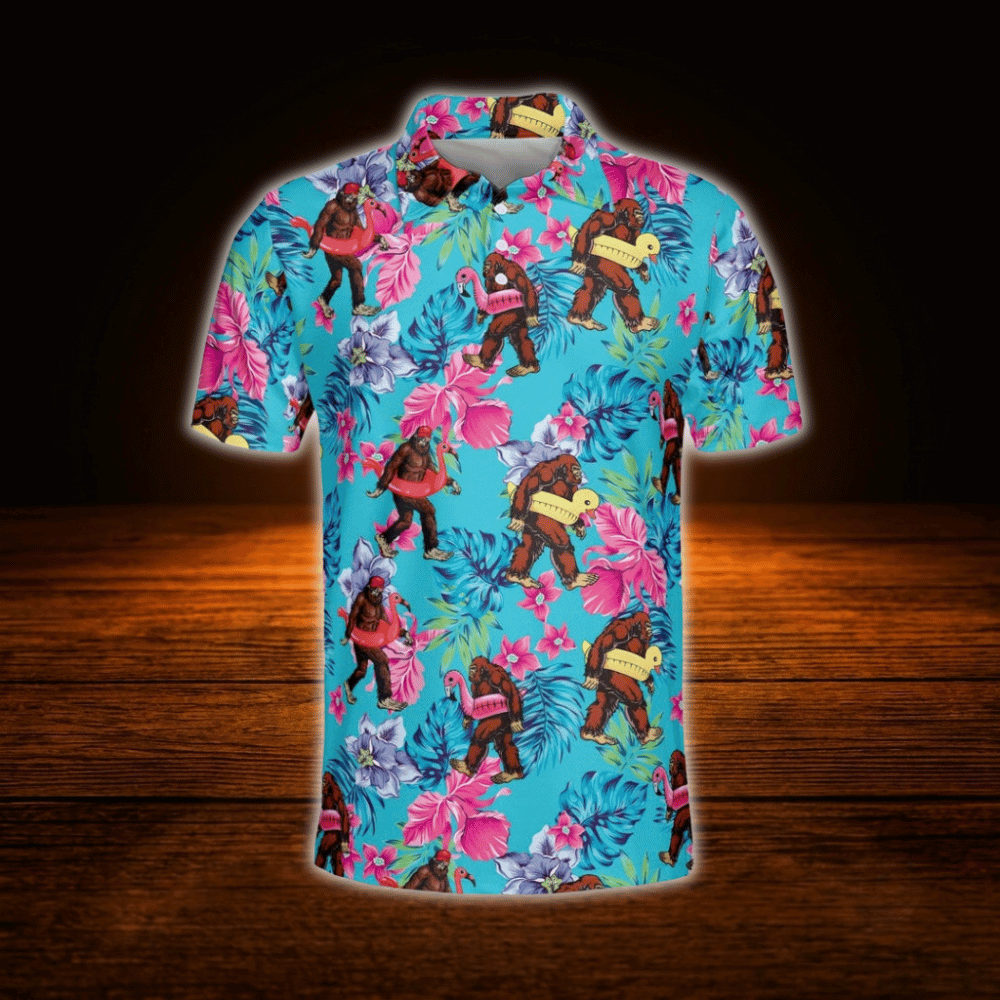 Bigfoot Floral Tropical Golf Polo Shirts For Men, Bigfoot Golf Shirts