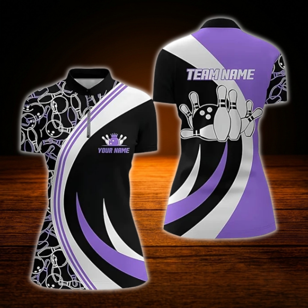 Custom Team Black Pink Bowling Women Jersey, Custom Bowling Shirt Ladies