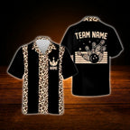 Custom Leopard Beige Black Bowling Hawaiian Shirt, Custom Leopard Bowling Team Shirt