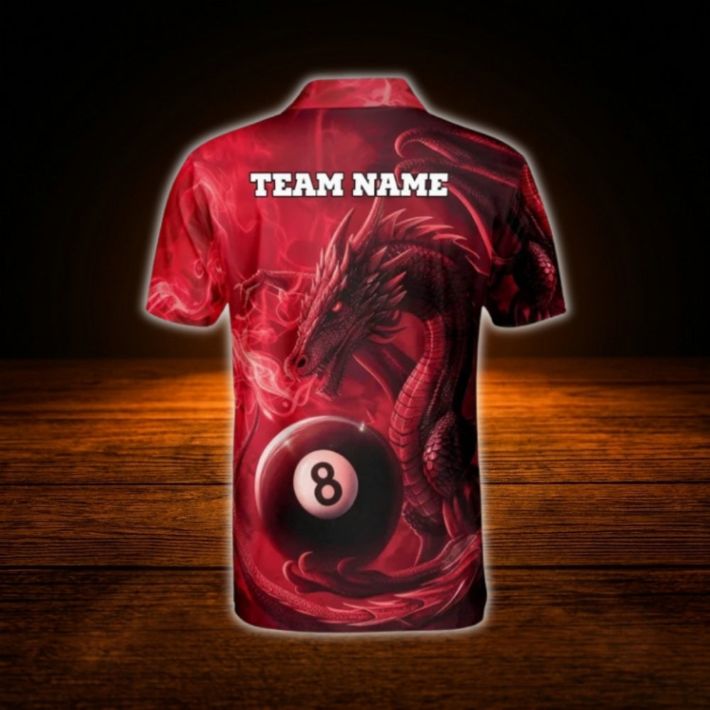 Custom Dragon 8 Ball Red Billiard Polo Shirt Men, Custom Dragon Billiard Shirt Team