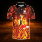 Custom Fire Pins And Ball Bowling Polo Shirt For Men, Custom Flame Bowling Team Shirt
