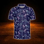 Neon Flamingo Tropical Golf Polo Shirts For Men, Flamingo Golf Shirts
