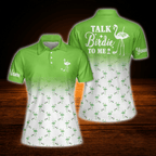 Talk Birdie To Me Personalized Flamingo Women's Pink And White Golf Polo Shirt, Custom Flamingo Golf Shirts For Ladies