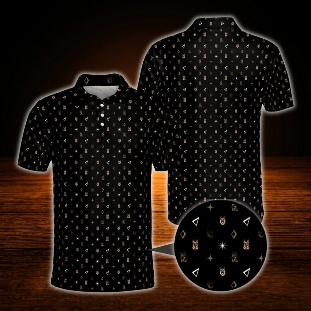 German Shepherd Men's Black Polo Golf Shirt, Dog Golf Shirt