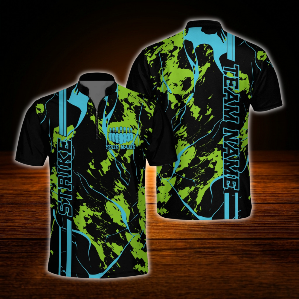 Custom Team Black Pink Cyan Bowling Jersey, Men's Custom Bowling Shirt