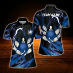 Womens Custom Thunder Blue Black Bowling Polo Shirt, Custom Team Thunder Bowling Shirt For Ladies