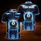 Custom 8 Ball Blue Lightning Billiard Men Polo Shirt, Custom 8 Ball Billiard Shirt Team