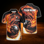 Custom Fire 8 Ball Billiard Men Polo Shirt, Custom Flame Billiard Shirt Team