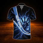 Custom Black And Blue Thunder Bowling Jersey Shirt For Men, Custom Thunder Bowling Team Shirts