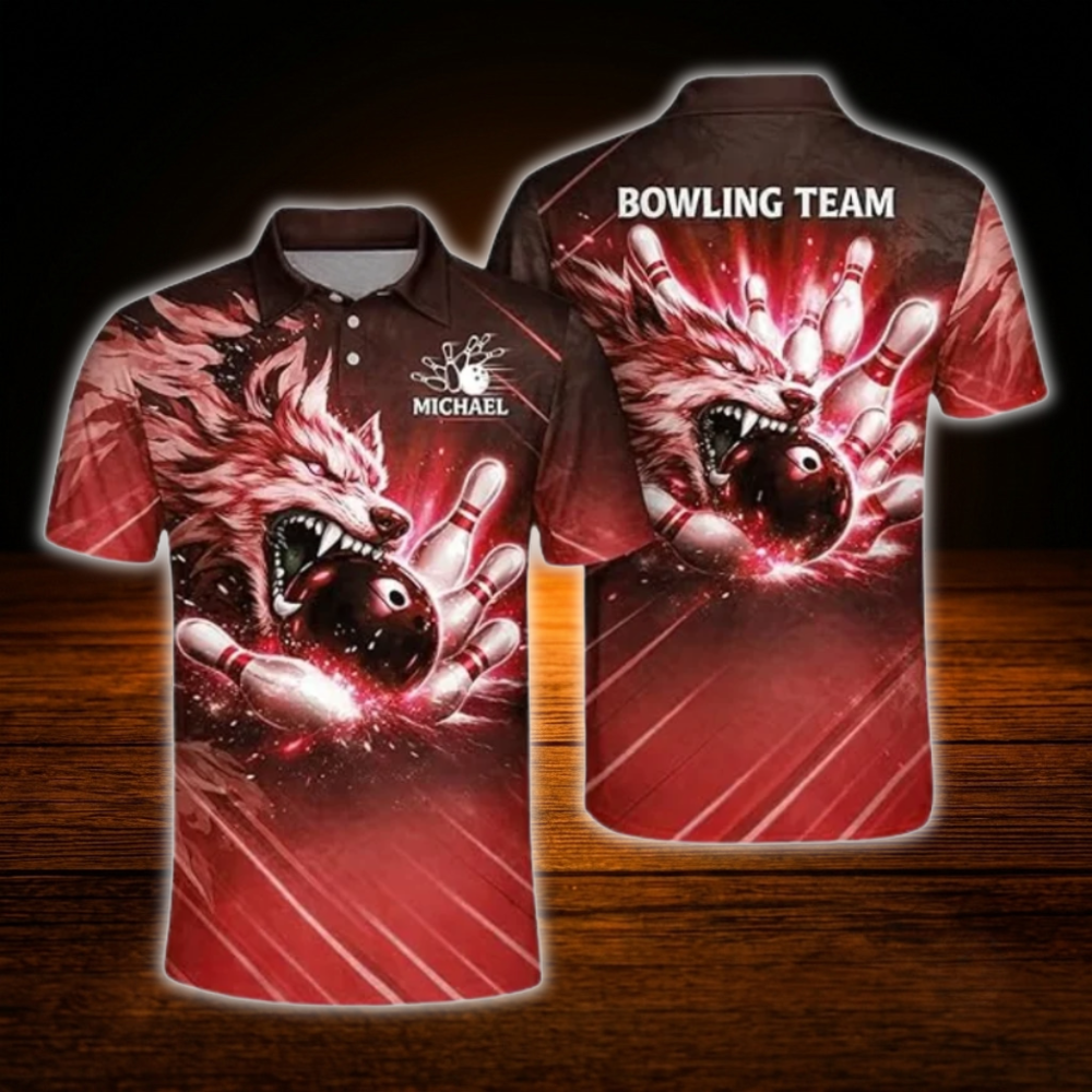 Custom Wolf Blue Mens Polo Bowling Shirts, Custom Wolf Bowling Shirts Team