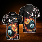 Flaming 8 Ball Custom Name Billiard Polo Shirt, Custom Flame Billiard Shirt