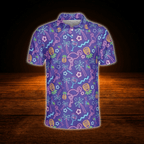 Neon Purple Flamingo Tropical Golf Polo Shirts For Men, Flamingo Golf Shirts