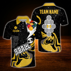 Custom 9 Ball Men's Yellow Black Billiard Polo Shirt, Custom 9 Ball Pool Team Shirt