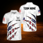 Custom USA Flag White Grunge Men's Billiard Polo Shirt, Custom Patriotic Billiard Team Shirt