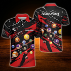 Custom Team Billiard Men Polo Shirt Red And Black, Custom Billiard Shirt