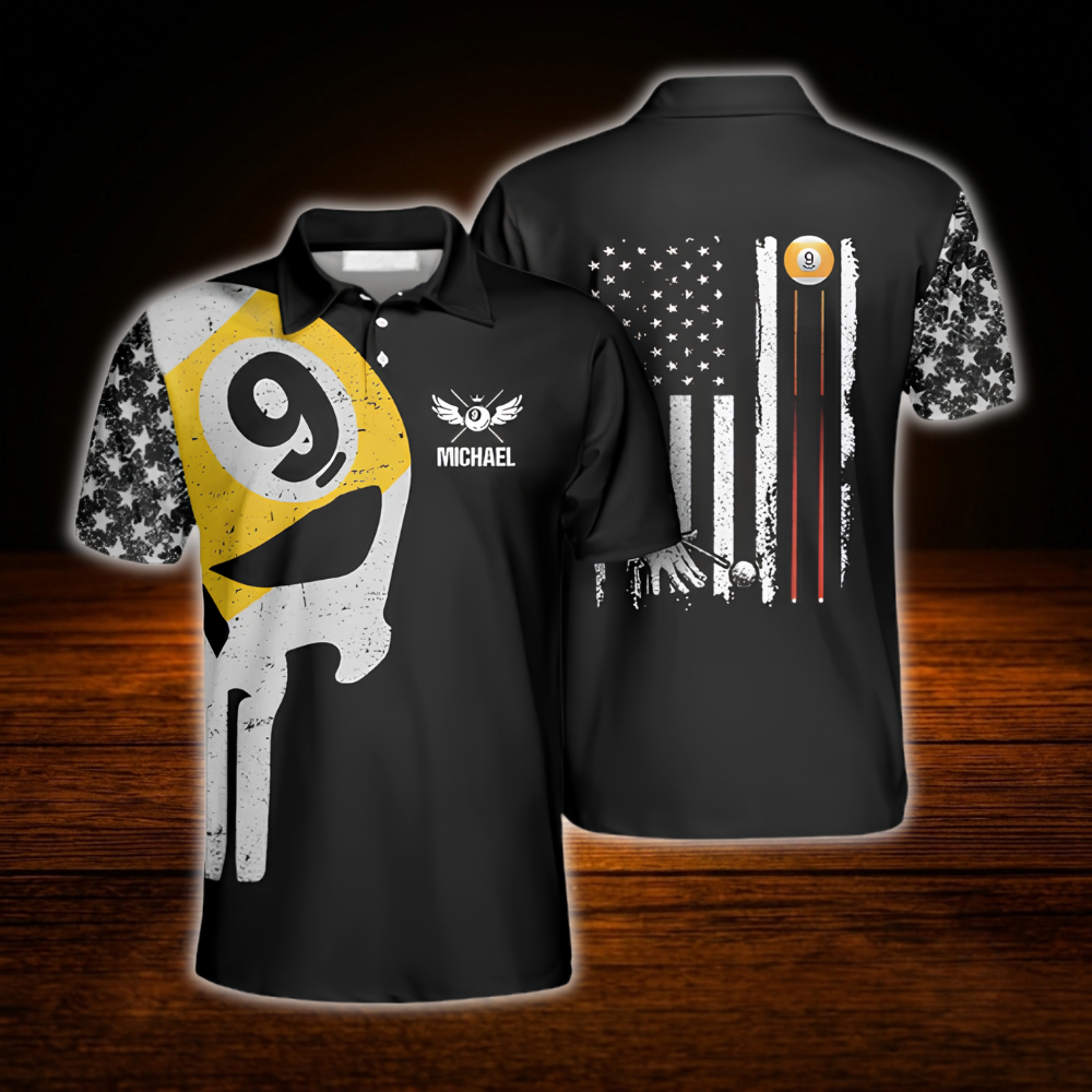Custom 9 Ball Skull Billiard Polo Shirt Men, Custom Skull Team Billiard Shirt
