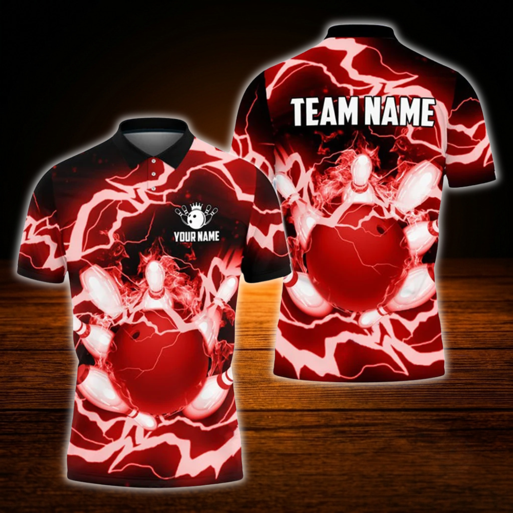Custom Flame Blue Bowling Polo Shirts Mens, Custom Flame Bowling Team Shirts