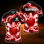Custom Flame Blue Bowling Polo Shirts Mens, Custom Flame Bowling Team Shirts
