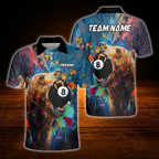 Bear 8 Ball Custom Watercolor Billiard Men Polo Shirt, Custom Bear Billiard Team Shirt