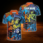 Funny 8 Ball Shut Up And Shoot Custom Graffiti Mens Billiard Polo Shirt, Custom Funny Billiard Team Shirt