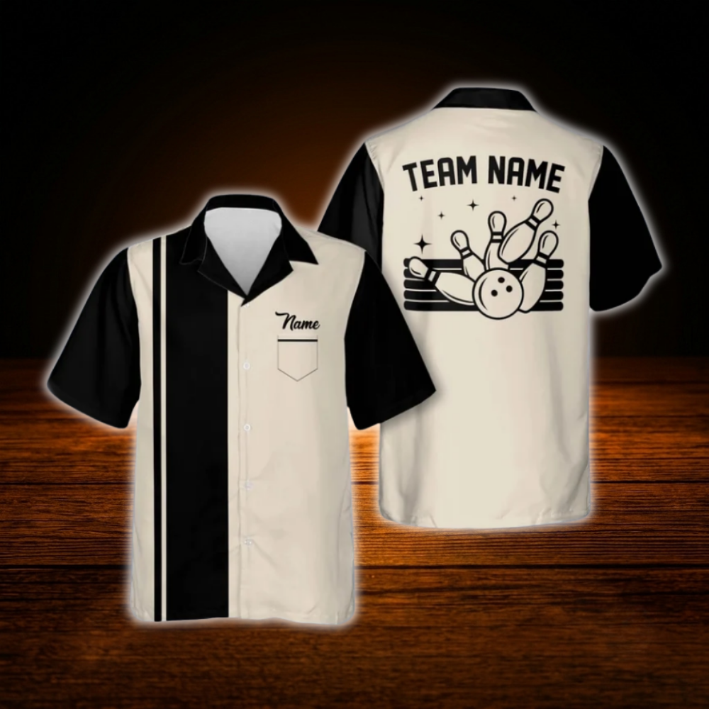 Custom Vintage Bowling Hawaiinan Shirt For Men Women, Custom Vintage Bowling Team Shirt With Pocket