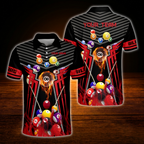 Custom Team Black And Red Billiard Polo Shirt For Men, Custom Billiard Shirts