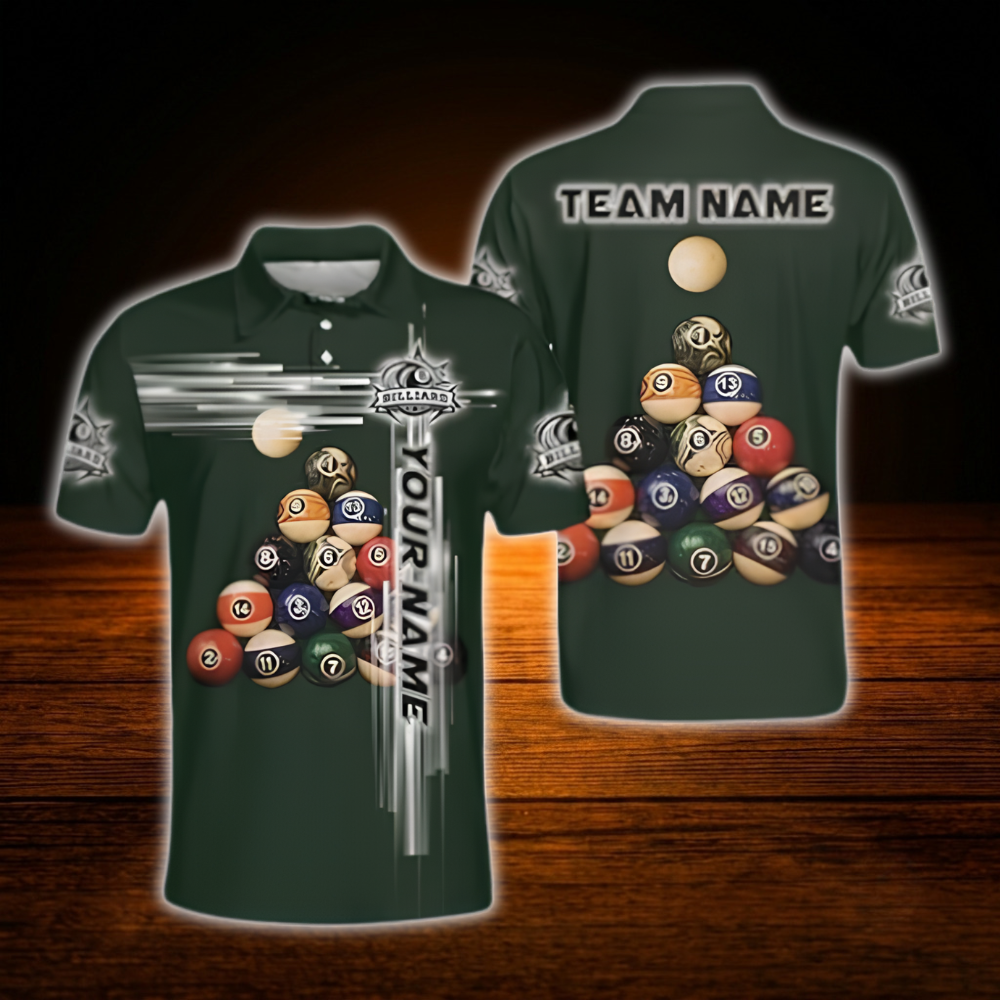 Custom Team Green Billiard Polo Shirt Men, Custom Billiard Shirt