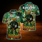 Custom Funny 8 Ball Smoking Men's Billiard Polo Shirt Green Graffiti, Custom 8 Ball Team Billiard Shirt