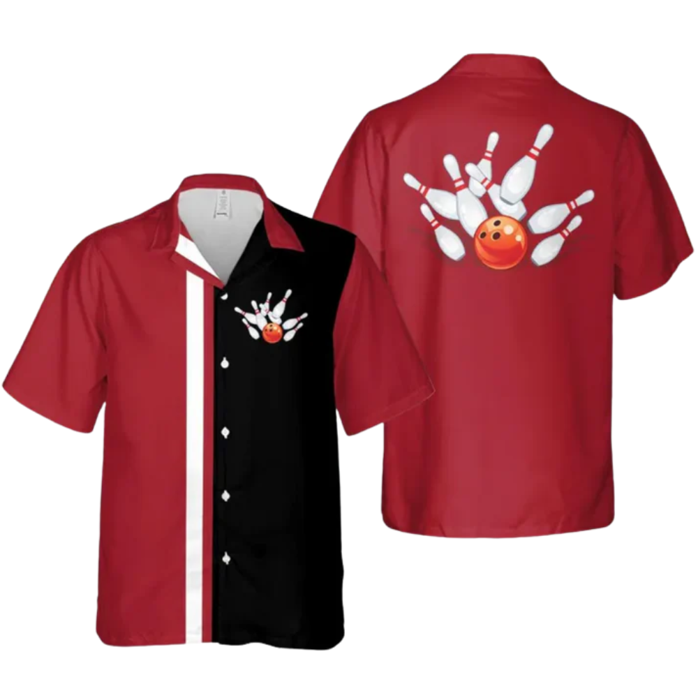 Custom Team Red And Black Hawaiian Bowling Shirts For Men, Custom Bowling Shirts BZ0263