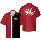 Custom Team Red And Black Hawaiian Bowling Shirts For Men, Custom Bowling Shirts BZ0263