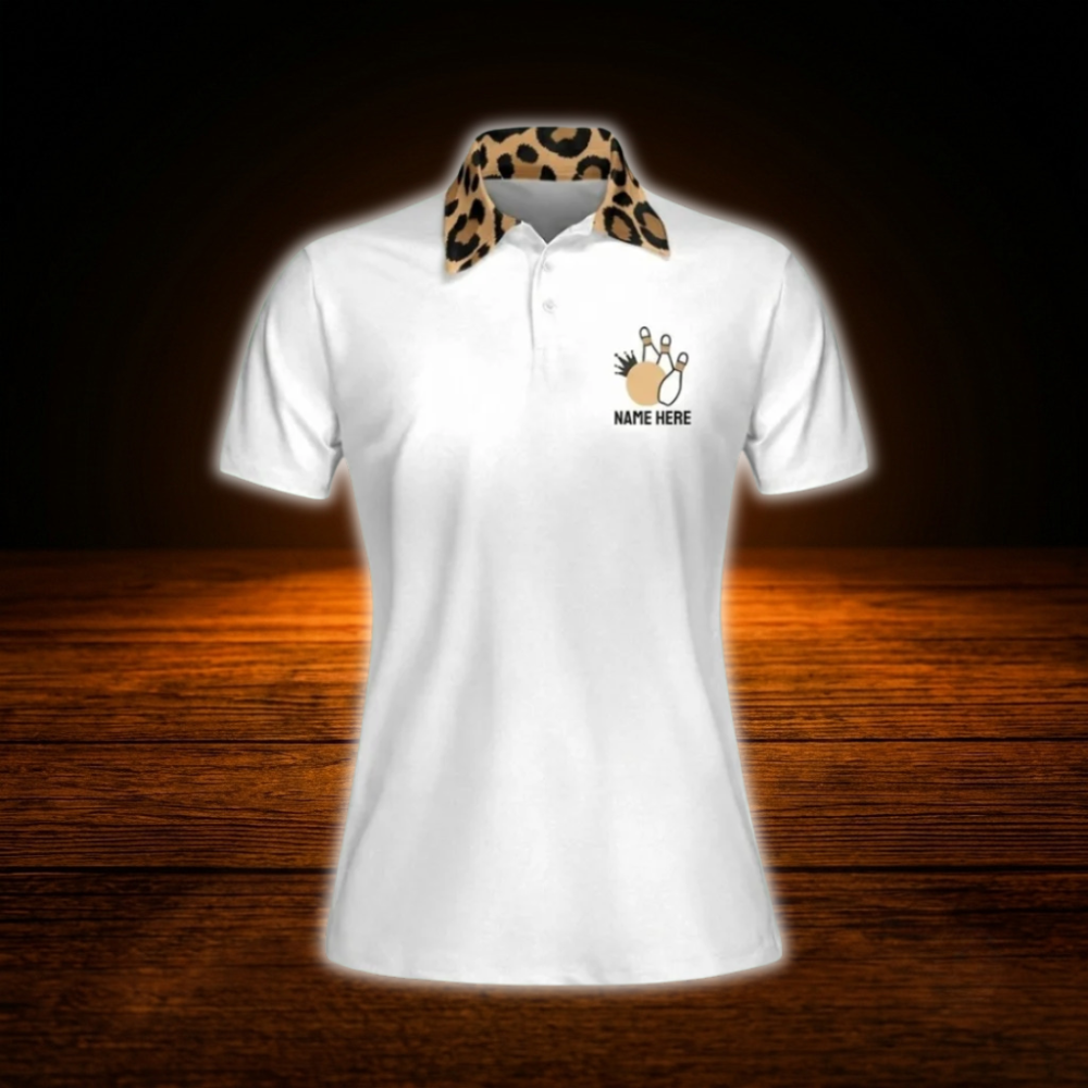 Peace Love Bowling Custom Leopard Bowling Polo Shirts Women, Custom Leopard Ladies Bowling Shirt