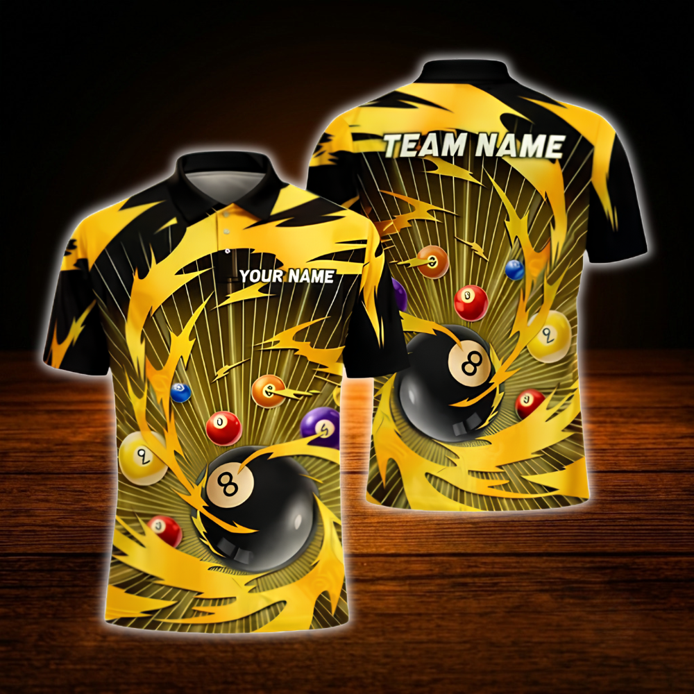 Custom Team Yellow Billiard Polo Shirt For Men, Custom Billiard Team Shirt