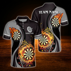 Custom Flaming Dartboard Men's Dart Polo Shirt, Personalized Flame Darts Shirt For Team