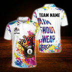 Aim Shoot Sweat Repeat Custom Colorful 8 Ball Men's Billiard Polo Shirt, Custom Funny Billiard Shirt Team
