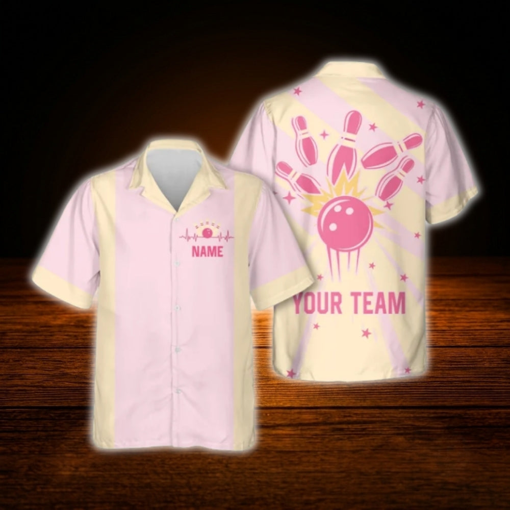 Custom Retro Light Pink Bowling Hawaiian Shirt, Custom Retro Bowling Team Shirt