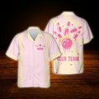 Custom Retro Light Pink Bowling Hawaiian Shirt, Custom Retro Bowling Team Shirt