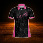 Custom Team Pink And Black Bowling Polo Shirts For Women, Custom Bowling Team Shirts For Women