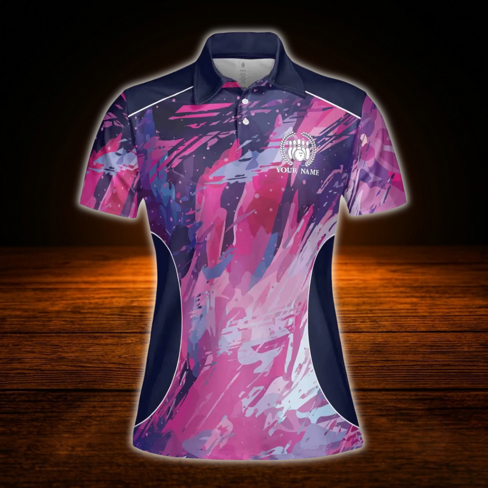 Custom Team Pink Purple Bowling Polo Shirts For Women, Custom Bowling Shirt Women