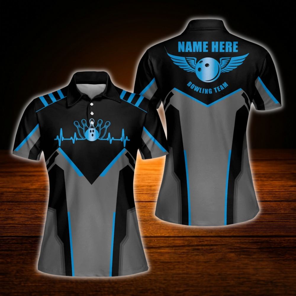 Custom Team Black And Red Women Bowling Polo Shirts, Custom Team Bowling Shirts For Women