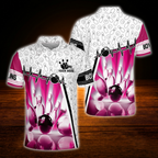 Custom White And Blue Bowling Polo Shirts Mens, Custom Bowling Shirts