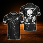 I Beat People With A Stick Custom Mens Skull Black Billiard Polo Shirt, Custom Skull Team Billiard Shirts
