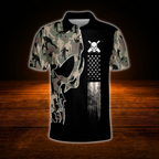 Custom Skull Camo Bowling Polo Shirts Mens, Custom Skull Bowling Team Shirts