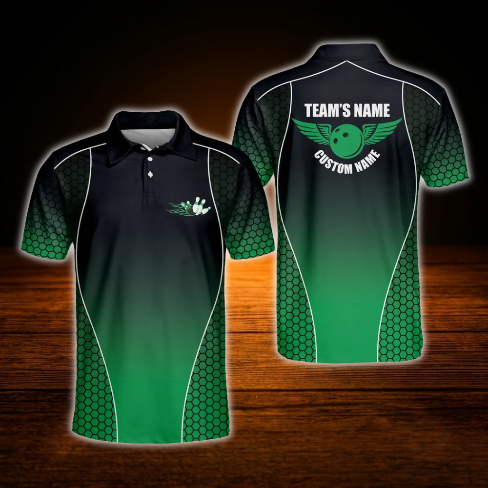 Custom Team Black Blue Bowling Polo Shirts For Men, Custom Team Bowling Shirts