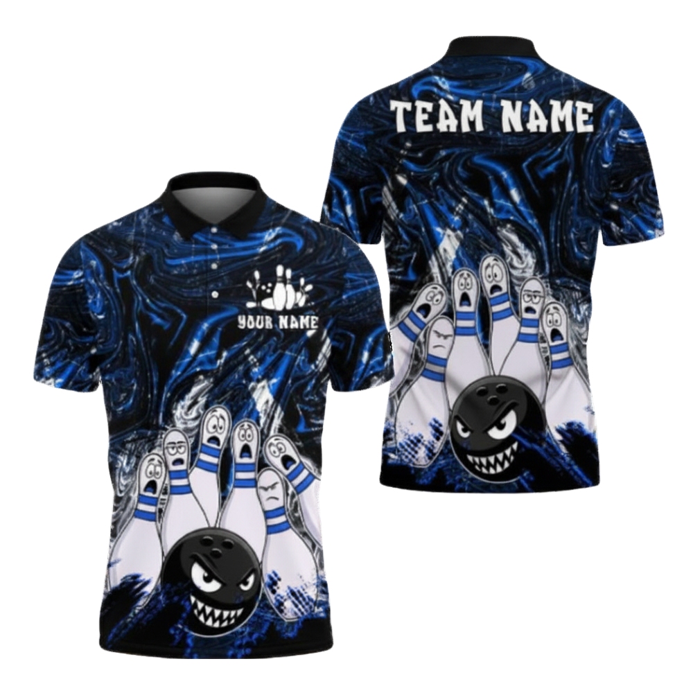 Custom Angry Ball Purple Bowling Polo Shirts For Men, Custom Bowling Team Shirts BZ0276