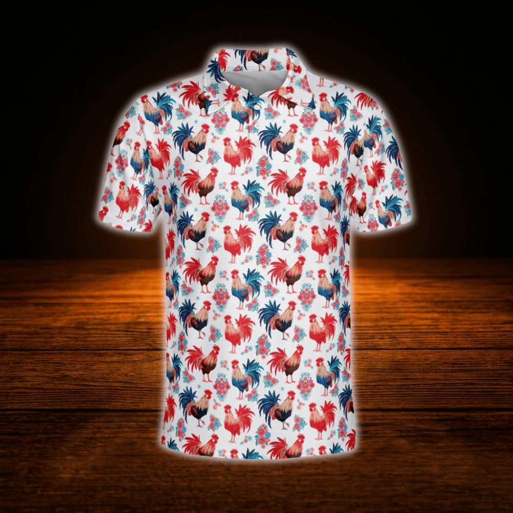 Rooster Golf Polo Shirts For Men, Chicken Rooster Golf Shirts