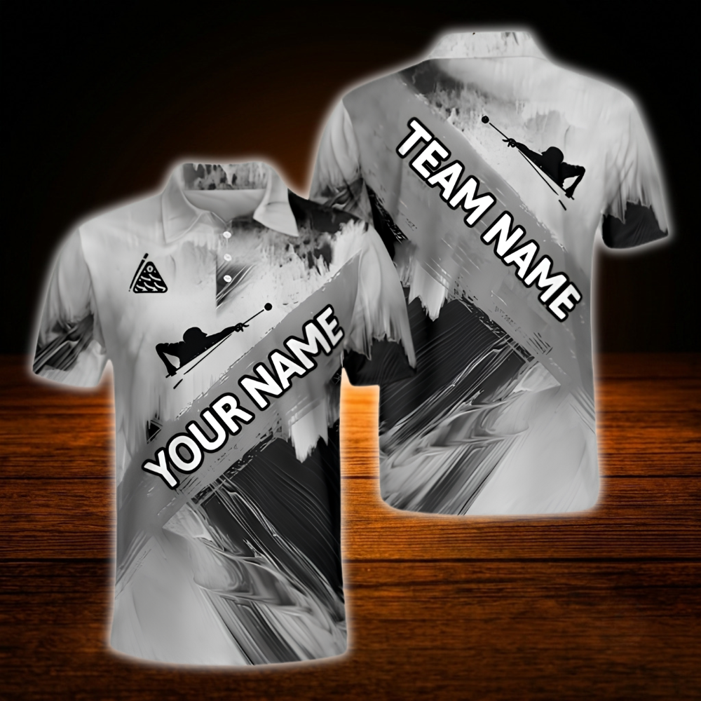 Custom Team Grey Billiard Polo Shirt For Men, Custom Billiard Shirt