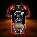Custom Skull Red Thunder Bowling Polo Shirts Mens, Custom Skull Bowling Team Shirts