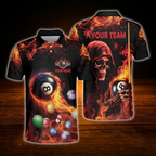 Custom Skeleton Fire Billiard Polo Shirt For Men, Custom Skull Billiard Team Shirt